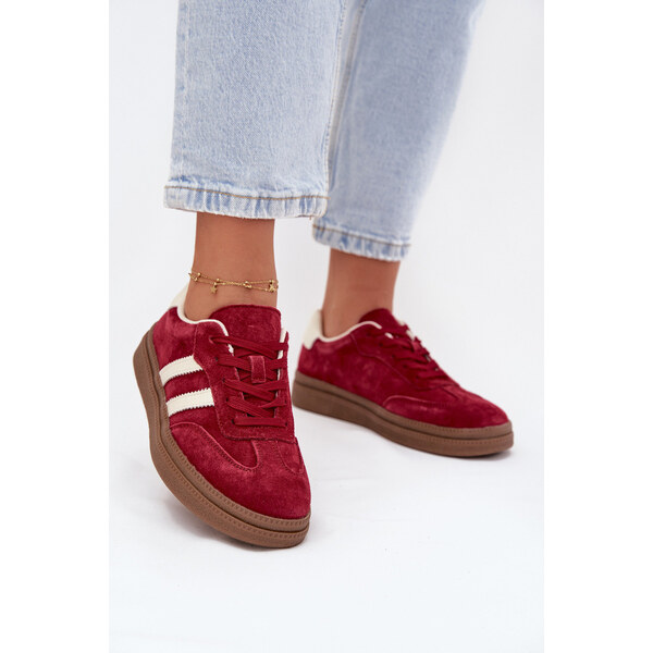 EVENTO Sneakersy Damskie Zamszowe Na Platformie Bordowe Sylviona 66667516