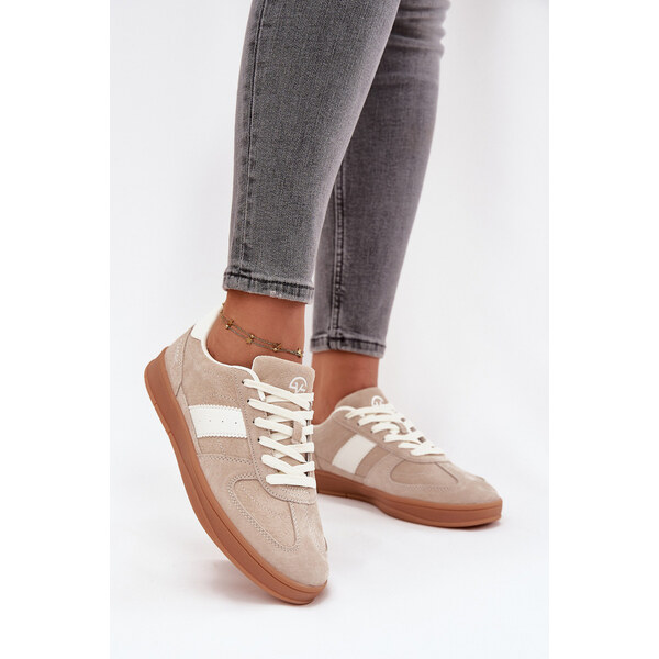 Zamszowe Sneakersy Damskie Vinceza 14029 Beżowe 66663779