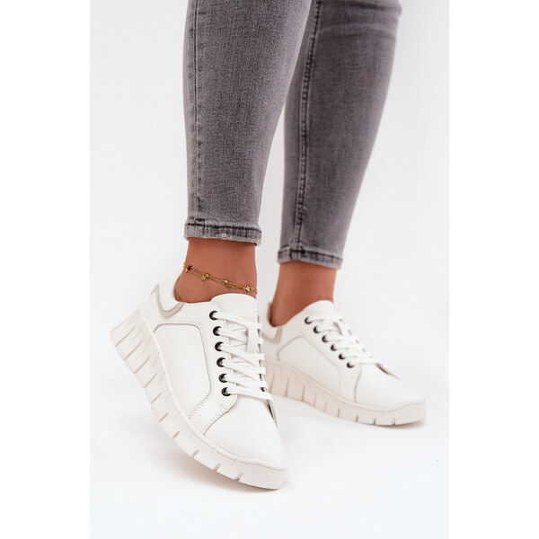 Skórzane Półbuty Damskie Ze Sznurowaniem Vinceza 41493 Białe 66663780