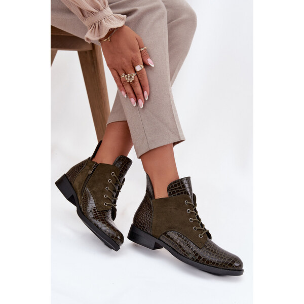 Kesi Dámske lakované čižmy Vinceza - s ozdobným razením, tmavozelené 66884196