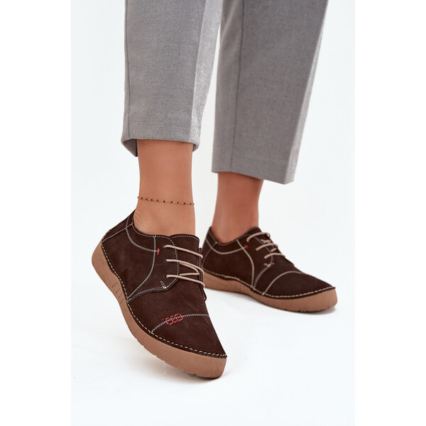 Skórzane Półbuty Damskie Z Przeszyciami Artiker 57C2114 Brązowe 66663936