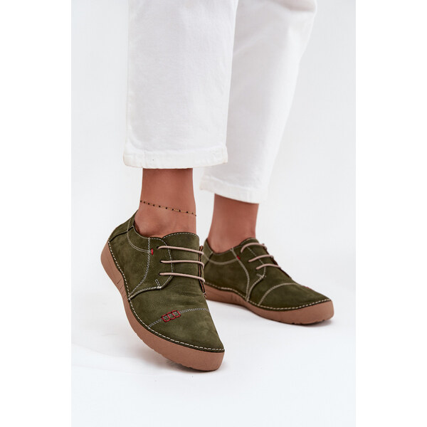 Skórzane Półbuty Damskie Z Przeszyciami Artiker 57C2112 Zielone 66663938