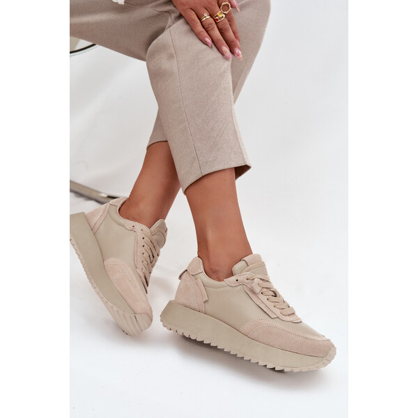 Kesi Dámske kožené tenisky na platforme Artiker - béžové 66884361
