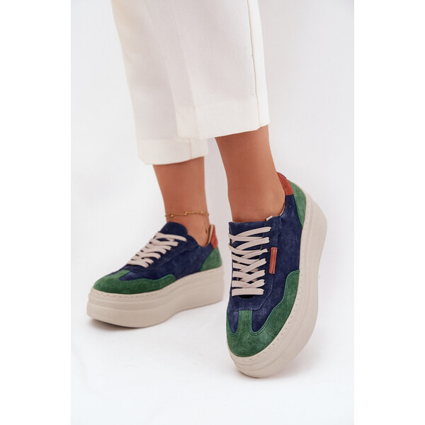 Zamszowe Sneakersy Damskie Na Platformie Zazoo N1269S3 Zielono 66663992