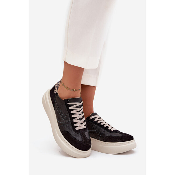 Kesi Dámske kožené tenisky na platforme s leopardím vzorom Zazoo - 66884358