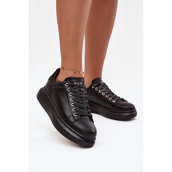 Sneakersy Damskie Z Naturalnej Skóry GOE OO2N4004 Czarne 66664037
