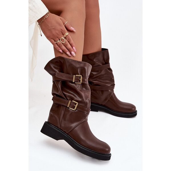 Kesi Dámske podkolienky s remienkami a prackami Halvessa - hnedé 66665369