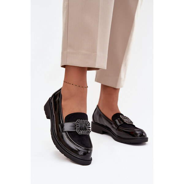 Lakierowane Mokasyny Damskie Z Ozdobną Klamrą S.Barski HY52-546 Czarne 66664083
