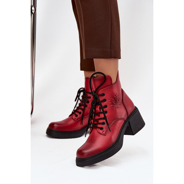 Kesi Dámske kožené čižmy Vinceza - červené, zateplené, široký podpätok 66667591