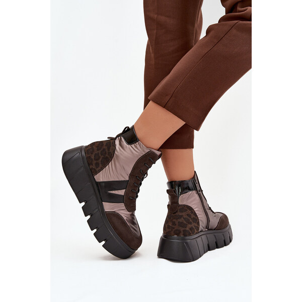 Botki Damskie Ocieplane Na Platformie Vinceza 58562 Brązowe 66664146