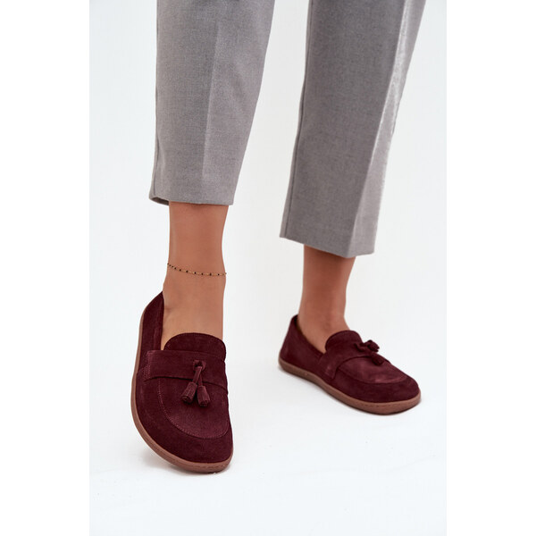 Skórzane Zamszowe Mokasyny Typu Barefoot Zazoo 322 Bordowe 66664154