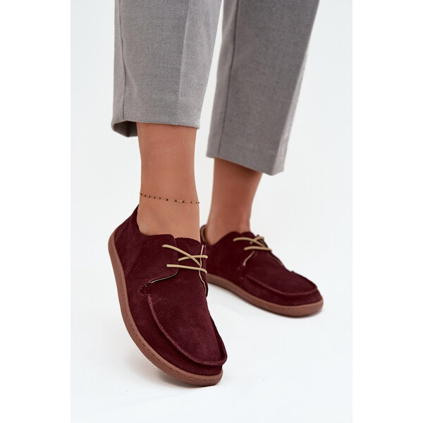 Półbuty Damskie Typu Barefoot Z Naturalnego Zamszu Zazoo 327 Bordowe 66664161