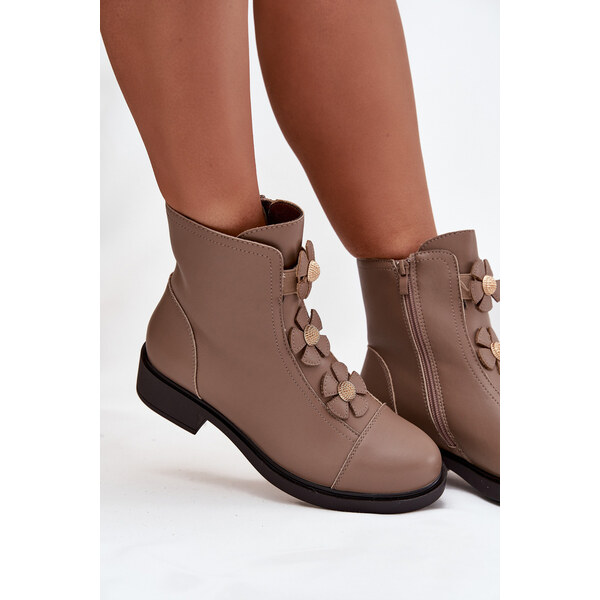 Kesi Dámske čižmy Jezzi - zateplené s ozdobnými kvetmi, béžové 66667585