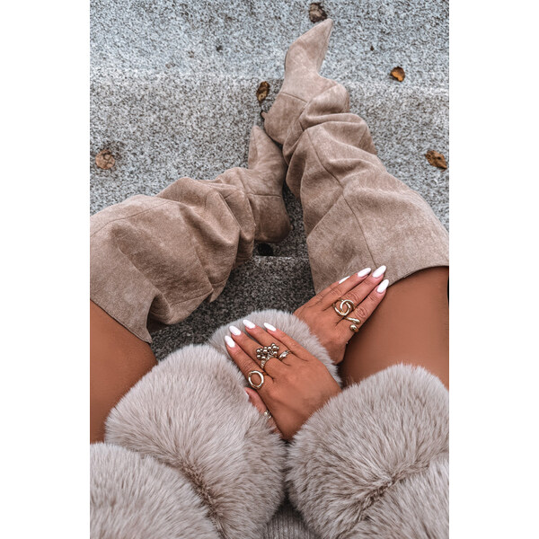 Boto Wsuwane Kozaki Damskie Na Szpilce Beżowe Ysolienne 66664231