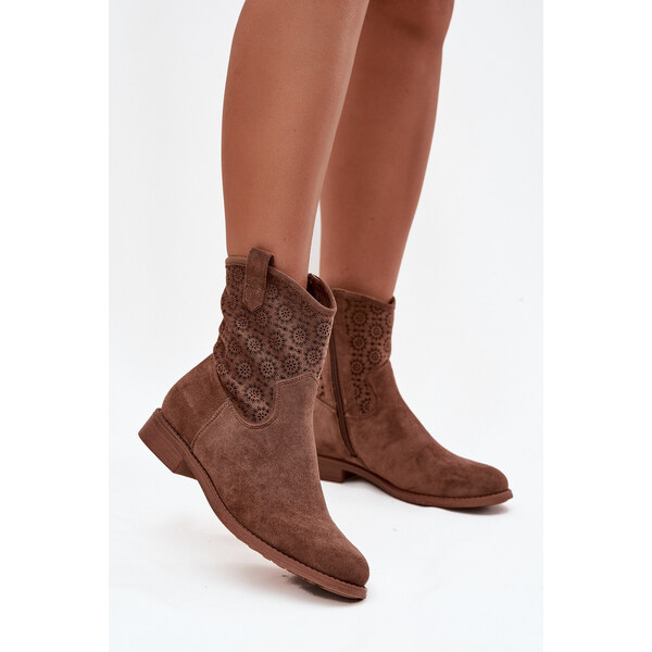Kesi Dámske členkové topánky na plochom podpätku s ažurovým vzorom S 66666124