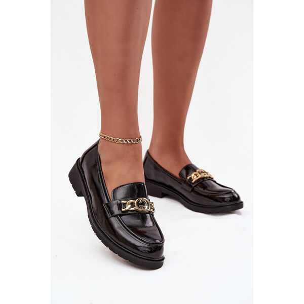 D&A Lakierowane Mokasyny Damskie Ze Złotą Ozdobą S.Barski HY52-539 66664289