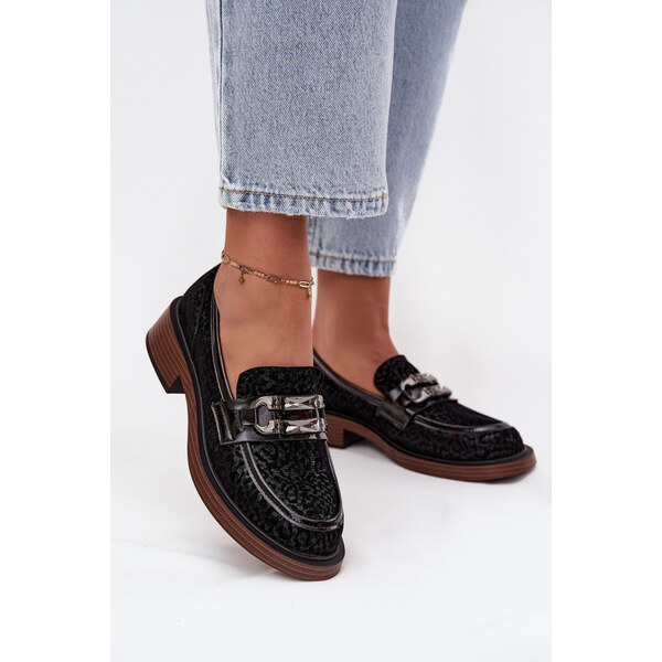 Zamszowe Mokasyny Damskie Z Ozdobą D&A MR52-176 Czarne 66664291