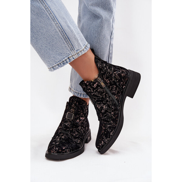 Kesi Dámske členkové topánky z pravého semišu na nízkom podpätku - 66884625