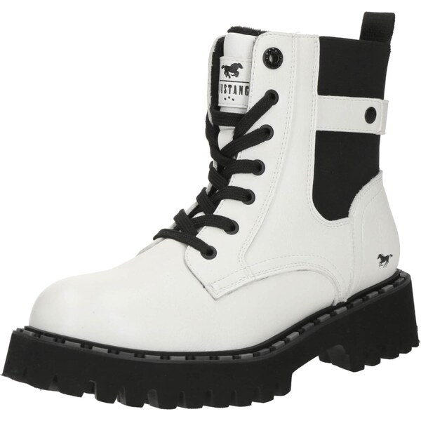 MUSTANG Šnurovacie členkové čižmy čierna / biela 66308936