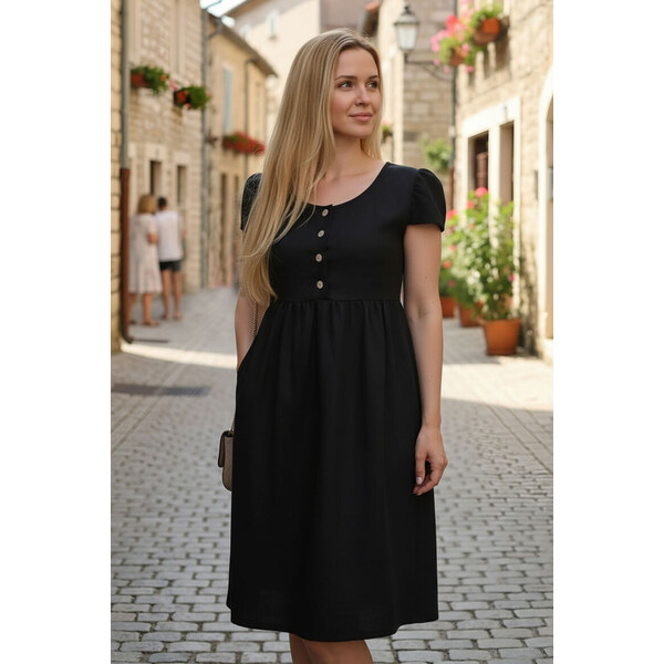 Romantické ľanové šaty Lotika s gombíkmi 66321599