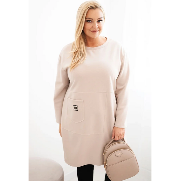 Kesi Dámske šaty Plus Size maslové s vreckom a 3/4 rukávom khaki 66982327