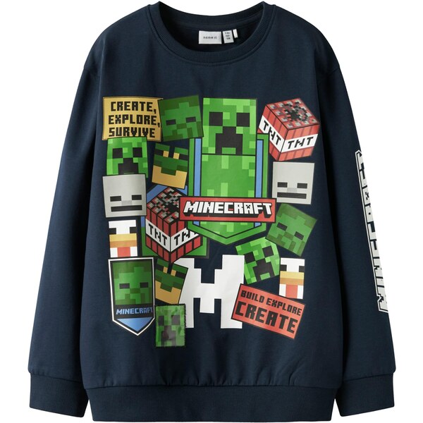NAME IT Mikina NKMNeven Minecraft námornícka modrá / trávovo zelená / 66330481