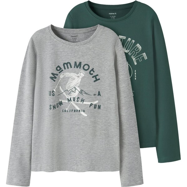 NAME IT Tričko NKMVux sivá melírovaná / tmavozelená / biela 66330699