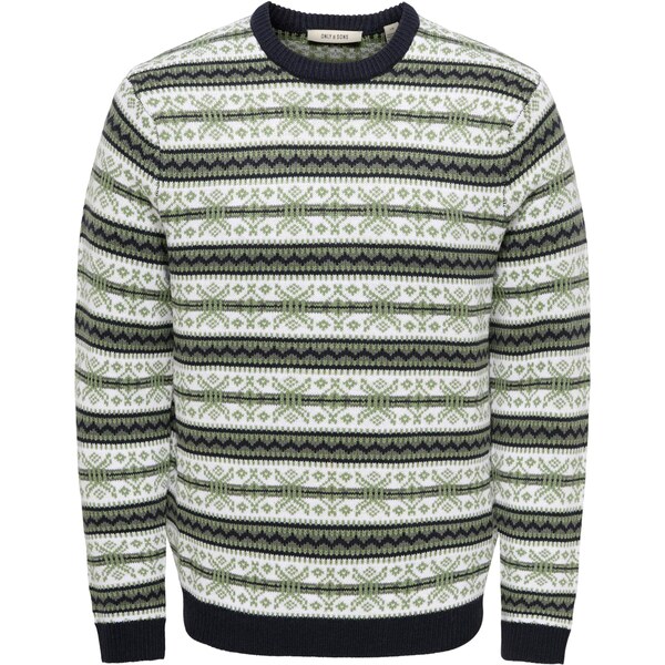 Only & Sons Sveter ONSHARRY zelená / biela 66331048