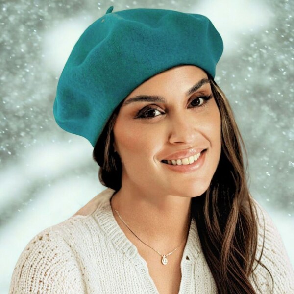 TONAK Azúrový baret FLORA 100% vlna WOOLMARK W-baret/733 (M) 62109543