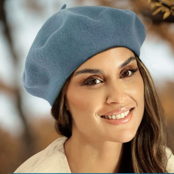 TONAK Bledo modrý baret FLORA 100% vlna WOOLMARK W-baret/070 (M) 65423627