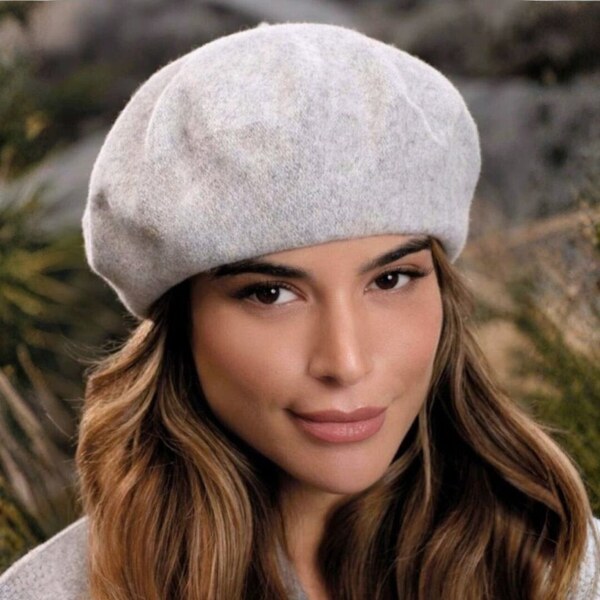 TONAK Svetlosivý melange baret FLORA 100% vlna WOOLMARK W-baret/866 (M 65317969