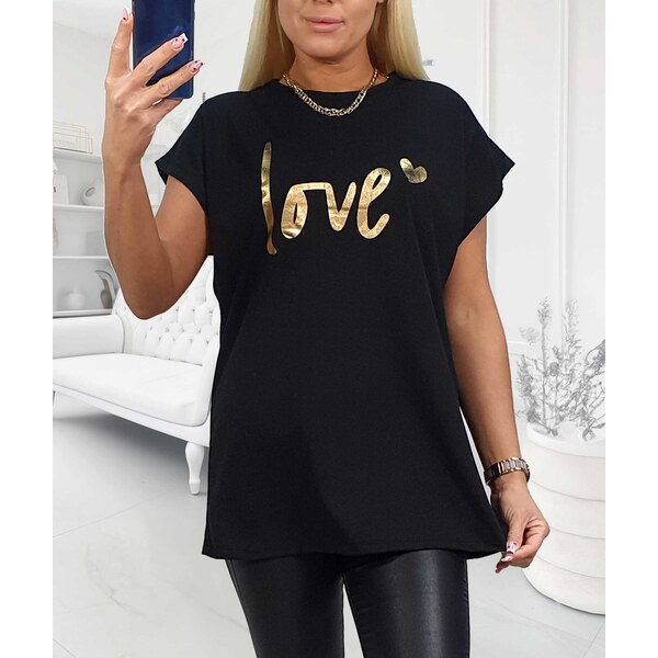 Tričko so zlatým nápisom Love čierne 66335333