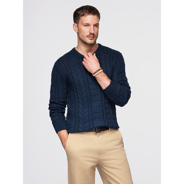 Ombre Mens elegant sweater with interesting weave - navy blue 66185681