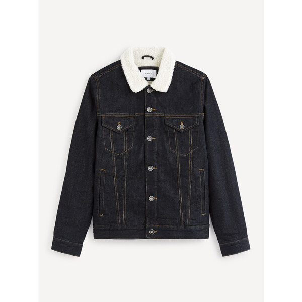 Tmavomodrá rifľová bunda s umelým kožúškom Celio Vusherpa 50658183