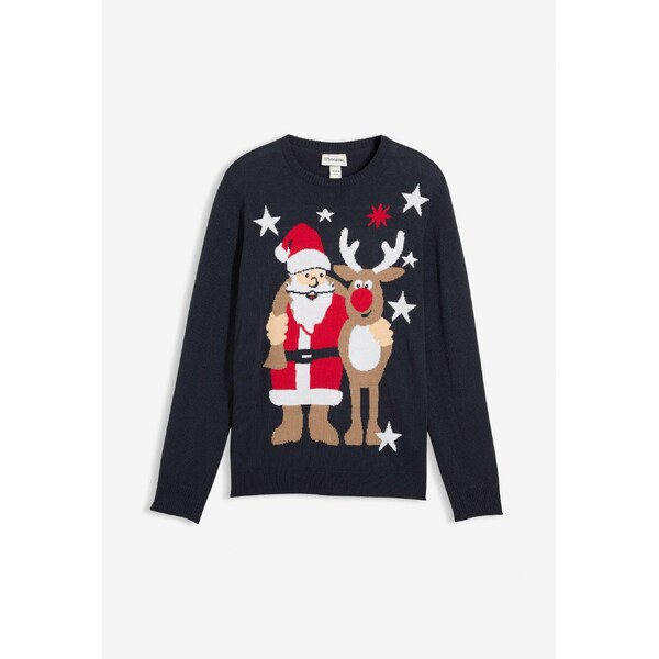 bonprix Pulóver s vianočným motívom, farba modrá 46236383