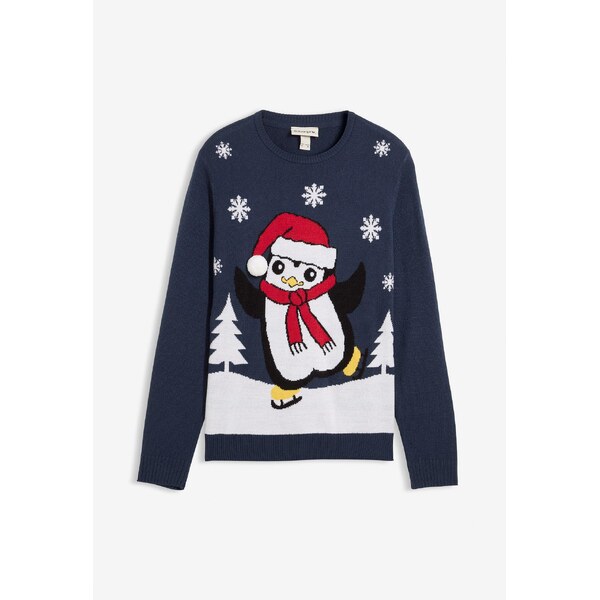 bonprix Pulóver s vianočným motívom, farba modrá 44736489