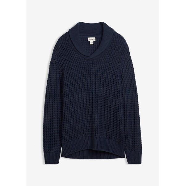 bonprix Hrubo pletený pulóver so šálovým golierom, farba modrá 66341248