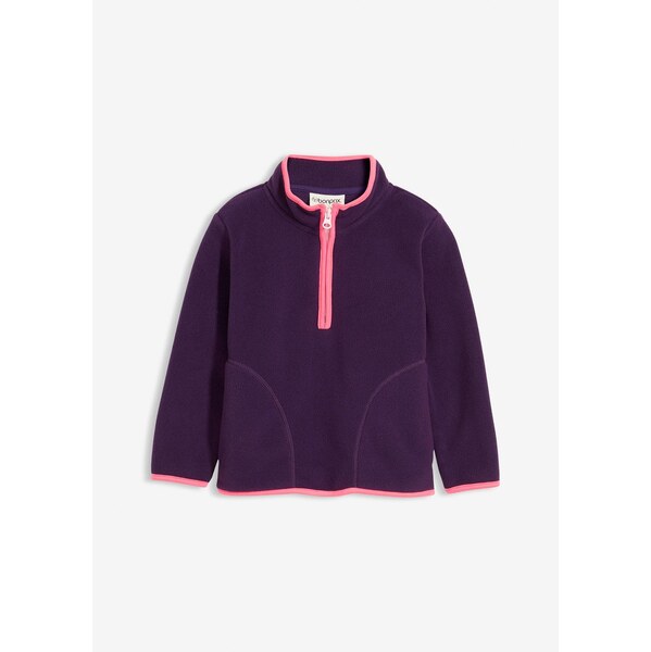 bonprix Flísový pulóver s kontrastnými detailmi, farba fialová 66341301
