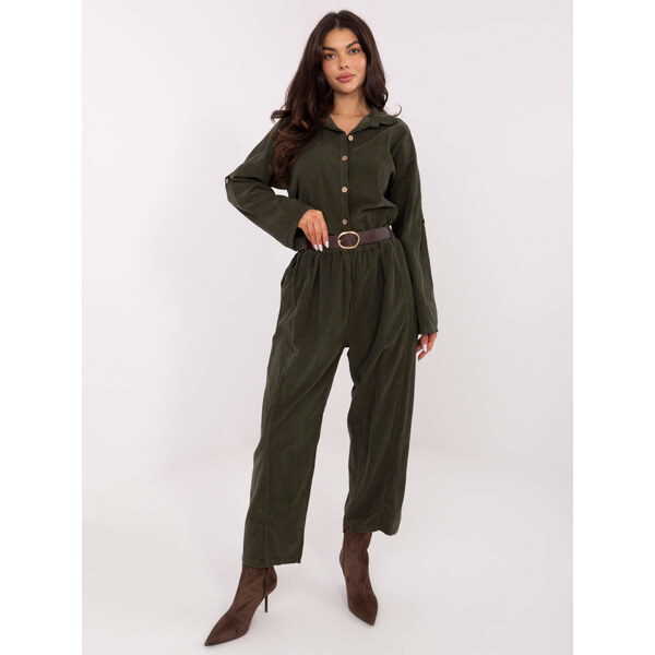 ITALY MODA Khaki dámske nohavice z manšestru so širokými nohavicami a 66344533