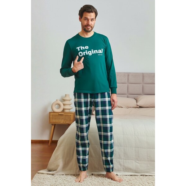 Doctor Nap Pánske bavlnené pyžamo Original, Farba tmavozelená 66341433