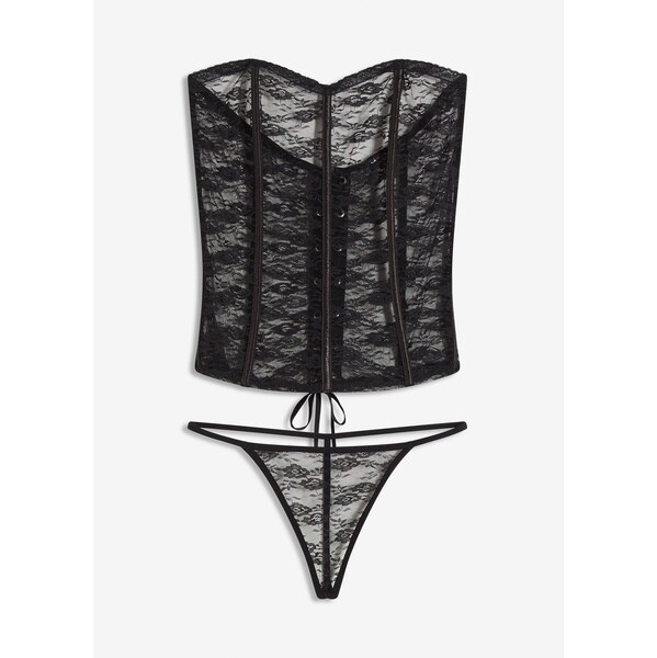 bonprix Korzáž a nohavičky z čipky (2-dielna sada), farba čierna 66438114