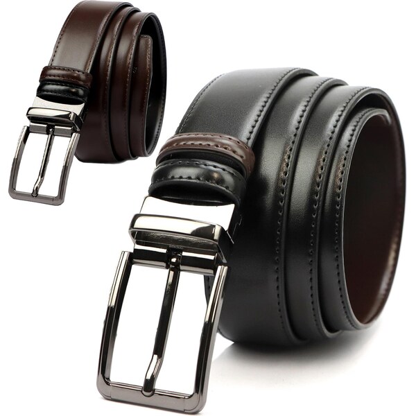 Kožený opasok čierny – strieborná pracka, kontrastné putko, 3,5 cm 65846200