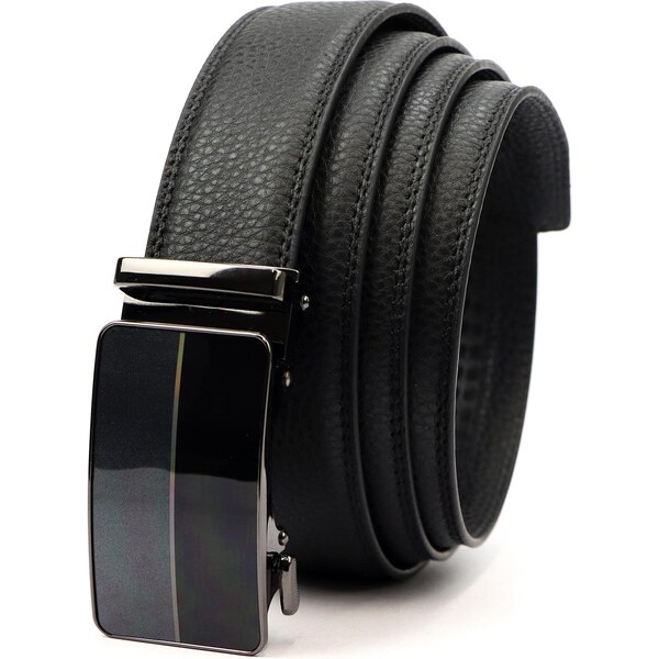 Nordee Pánsky čierny kožený opasok s lesklou automatickou prackou – 66344690
