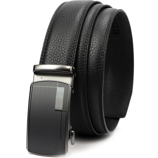 Nordee Pánsky čierny kožený opasok s matnou automatickou prackou – 66344693