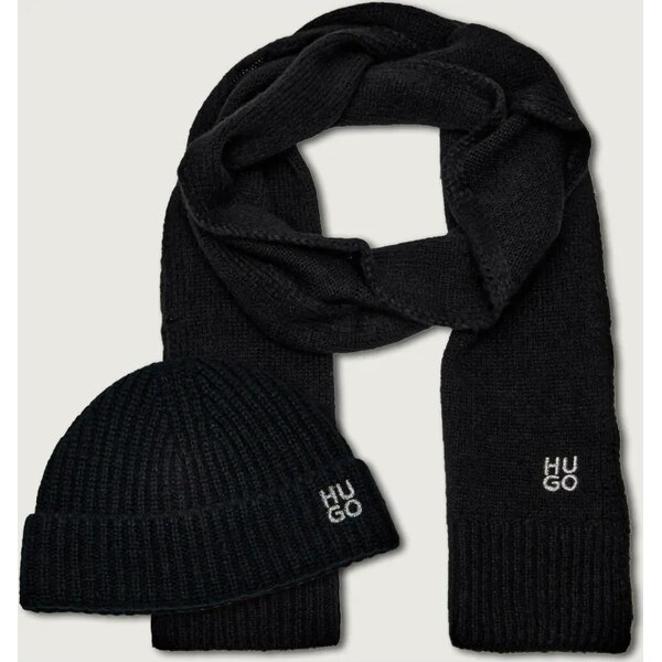 HUGO Vlnený šál + čiapka Sarmi_Set 66338216