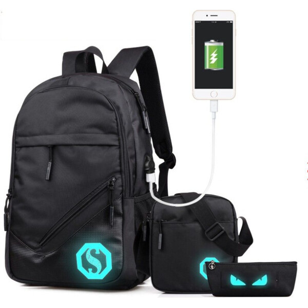 Lifestyle Senkey školský batoh set 3v1 pre študentov s USB Black 65227166