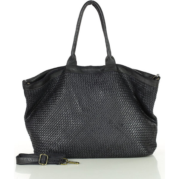 MARCO MAZZINI Kožená shopper taška z prírodnej tkanej kože | čierna 66364405