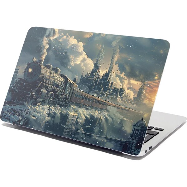 Sablio Samolepka na notebook Parná lokomotíva v zasneženom meste 65112465