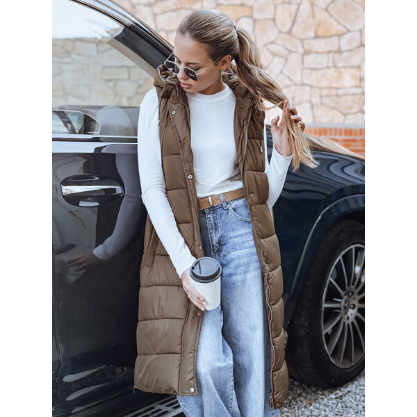 BASIC Béžová dámska dlhá prešívaná vesta s kapucňou TY5253 66379101