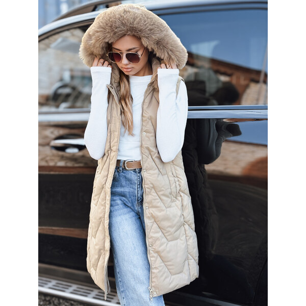 BASIC Béžová dámska zateplená prešívaná vesta s kapucňou TY5263 66379105